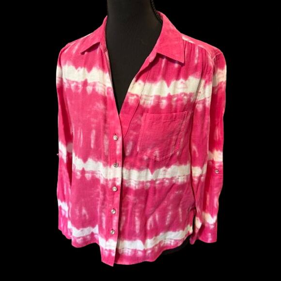 INC Tops - INC International Concepts Hot Pink Tie Dye Button Down Top